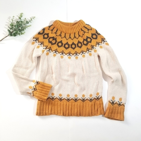 Nasty Gal J.O.A. Malia Mock Neck Sweater JOA Chunky Knit Fair Isle - Picture 1 of 16